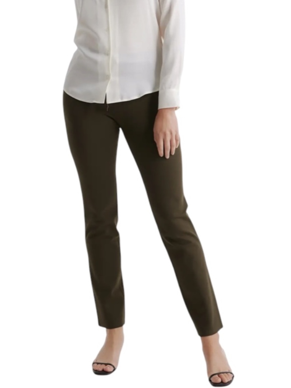 Quince Ultra-Stretch Ponte Straight Leg Pants In Olive Green Size Medium NWOT